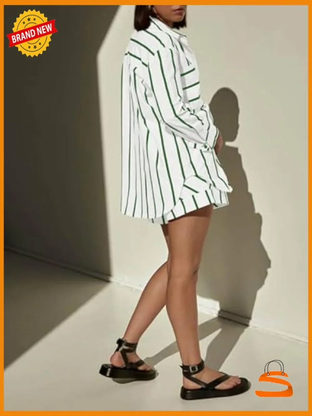 Striped 2 Piece Lounge Set: Button Down Shirt & Drawstring Shorts Matching